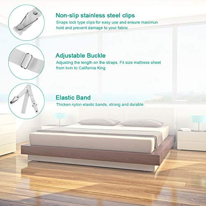 Bed Sheet Holder Straps- Adjustable Fitted Sheet Clips Bed Sheet Fastener Suspenders Elastic Gripper Holder Used for Bed Sheets,Mattress Covers, Sofa Cushion(Set of 4)