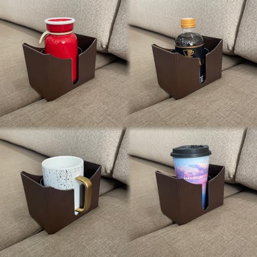 Couch Anti-Spill Drink Holder Tray, Couch Seat Cushion Cup Beverage Holder for Cups, Mugs, Bottles, Cans (Brown)