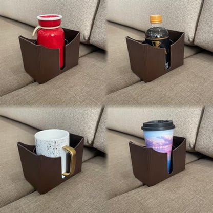 Couch Anti-Spill Drink Holder Tray, Couch Seat Cushion Cup Beverage Holder for Cups, Mugs, Bottles, Cans (Brown)