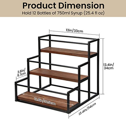 THYGIFTREE Coffee Syrup Rack Organizer 3-Tier 12 Syrup Bottles Holder Stand for Coffee Bar Station Storage Shelves for Syrup, Wine, Dressing for Kitchen Countertop
