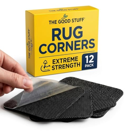 Rug Gripper for Hardwood Floors - 12 Pack Square Anti Slip Rug Corner Grippers for Area Rugs - Washable & Reusable Non Slip Rug Pads - Carpet Corners to Hold Rug in Place on Tile, Wood & Marble