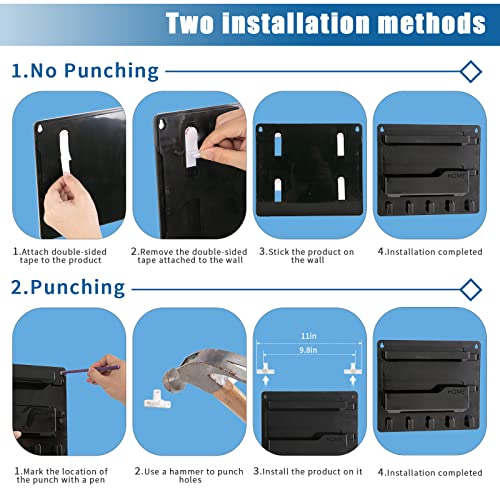 YONGAIJIA Bedside Wall Mount Shelf, Adhesive Bedside Organizer for Remote、Phone、Glasses. Bedside Accessories Storage Suitable for College Dorm 、bunk Bed 、 Bedroom、Rv（Black）