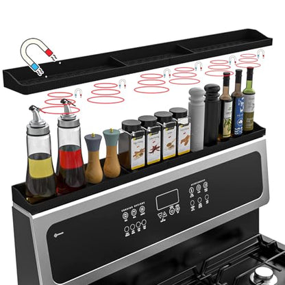 Stove Top Shelf 30 Inch - Silicone Material Magnetic Shelf for Stove -Black | 3 Functional Partitions,Heat Resistant Kitchen Spice Rack Organizer