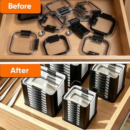 4 Pcs Lids Organizer for Rubbermaid Brilliance Lids | Stack-able Lid Storage, Holds 4.7 Cup, 3.2 Cup & 1.3 Cup Food Containers, Inside Cabinet