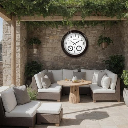 20" Large Outdoor Atomic Wall Clock,Oil Rubbed Bronze | Auto DST Adjust, IP65 Waterproof, Built In Thermometer & Hygrometer, Accurate & Easy to Read for Patio,Pool & Garden