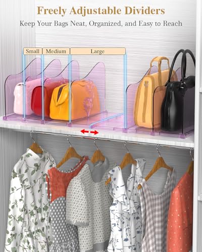 SURETIVIAN Rose Purse Dividers for Closet, 2 Pack Clear Clutch Purse Closet Organizers, Adjustable Handbag Storage Organizers, Plastic Bookshelf Separator Dividers for Bedroom Office