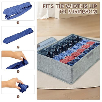 Gray Sock Organizer Divider 2 Pack with Lid - 30 Cell Foldable Closet Storage, Tie Organizer For Men Boxes for Socks, Ties, Belts