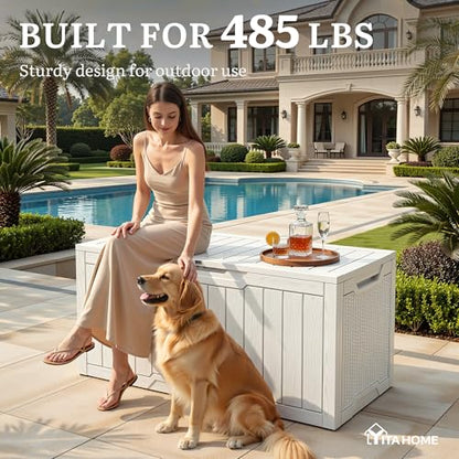 YITAHOME 100 Gallon Large Outdoor Deck Box | Waterproof Resin Storage Box, Lockable Indoor Outdoor Storage Container for Patio Furniture Cushions, Pool Accessories