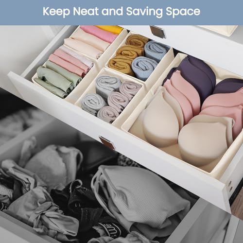 Drawer Organizer Clothes,16 Pack Underwear Drawer Organizers, Foldable Closet Organizers and Storage Dresser Drawer Dividers Clothing Organizer for Clothes, Socks, Scarves, Bra, Ties (Beige)