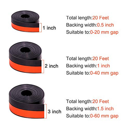 TORRAMI Wide Silicone Weather Stripping 3 inch Width 20 Feet Length, Draft Stopper Seal for Barn and Garage Door Under Bottom,Top, Sides, Black