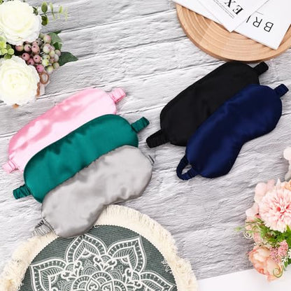 50 Pcs Silk Sleep Mask Blackout for Women Men, Adjustable Comfortable Eye Cover Blindfold No Pressure for Sleeping, Travel, Napping, 5 Colors(Classic Color)