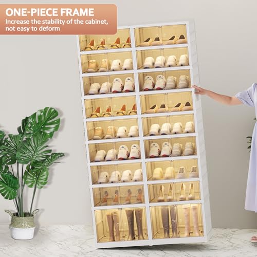 Collapsible Shoe Rack Organizer 9 Tiers-36 Pairs Foldable Shoe Cabinet with Doors, Large Plastic Folding Shoe Cabinet, Easy Assembly Shoe Shelves Organizer for Entryway, Living Room