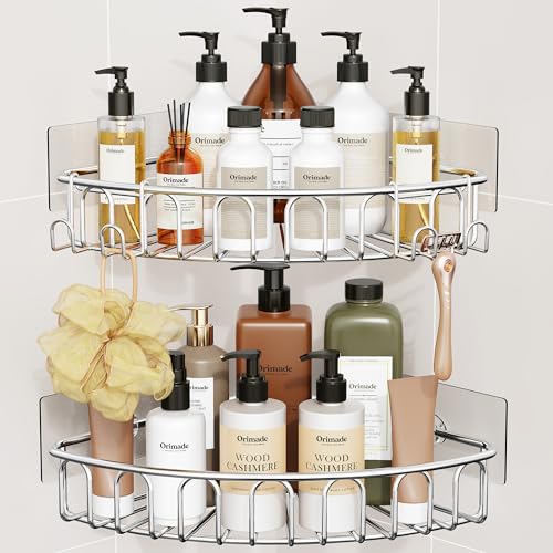 Corner Shower Caddy Stainless Steel with Hooks Wal... (2 Count | Silver | Stainless Steel)