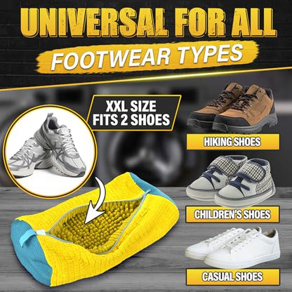 2 Pcs Reusable Shoe Washing Machine Bag, XXL with Zipper, Yellow | Shoe Bag for Washing Machine & Dryer; Fluffy Fibers Clean Every Side; Protects Shoes; Fits Sneakers US 6 to 12; Hanging Loop