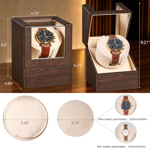BEWISHOME Watch Winders for Automatic Watches, Single Watch Winder SYQ05Y | Watch Spinner with Japanese Quiet Motor, Automatic Watch Winder Box Watch Rotator with Type-C Adapter or Battery Powered