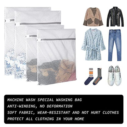 Extra Large Honeycomb Mesh Laundry Bag125gsm Net Fabric Durable and Reusable Delicate Wash Bag,Travel Organization Bag for Lingerie,Clothes,Jeans,Bath Towel,Sock (Set of 4(2L+2XL))