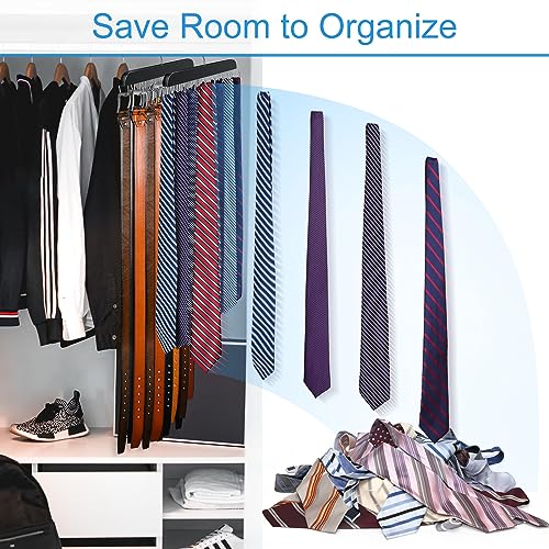 Belt Hanger for Closet, Sturdy Wood Belt Rack Closet Accessories with 14 Hooks Belt Organizer for Closet Organizers and Storage Max 42 Belts-Black 2 Pack