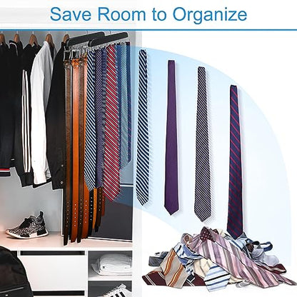 Belt Hanger for Closet, Sturdy Wood Belt Rack Closet Accessories with 14 Hooks Belt Organizer for Closet Organizers and Storage Max 42 Belts-Black 2 Pack