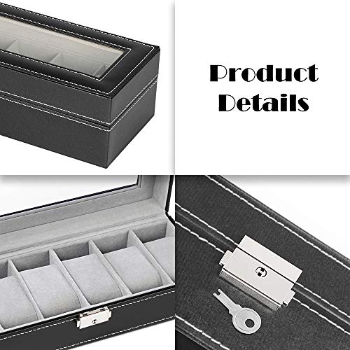 NEX 6 Slots Watch Box Organizer for Men, Black Watch Holder Display Case | Watch Storage Case