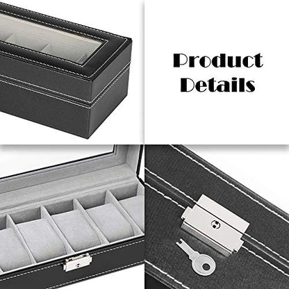 NEX 6 Slots Watch Box Organizer for Men, Black Watch Holder Display Case | Watch Storage Case