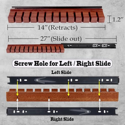 12 Belts Walnut Wood Belt Holder with Slide | Left or Right Slide Flexible Install Belt-rack, Belt Hanger for Closet, Space Saving Belts Storage Organizer, Gift for Men