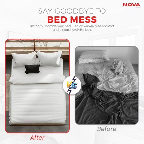Bed Sheet Holder Straps, Adjustable Elastic, 2pcs Set, Black | Nickel Clamps, Fabric Protectors, Crisscross Design Keeps Sheets Tight, Fits All Mattress Sizes