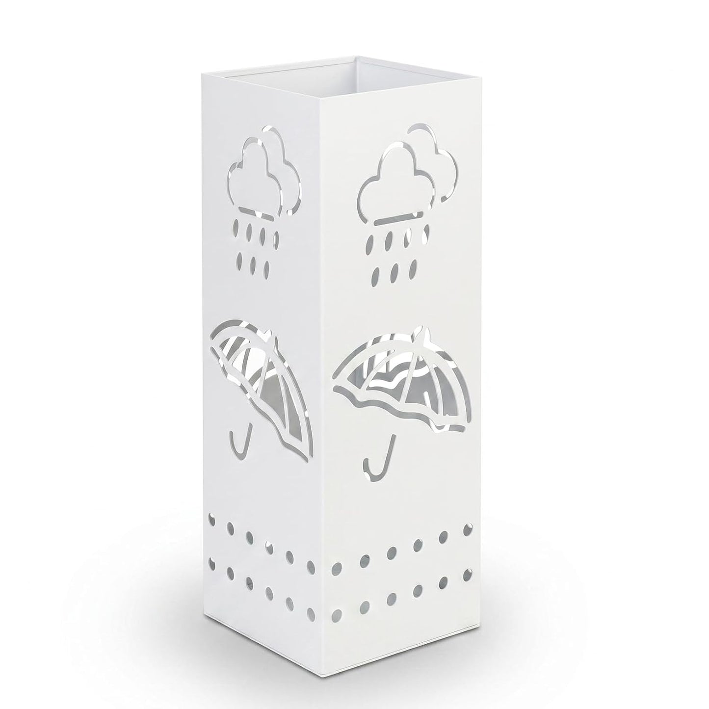 BEWBBAT Metal Umbrella Stand for Entryway, 6 x 6 x 17 Inch White Square Umbrella Organizer Bin, Free Standing Umbrella Holder,Walking Sticks, Home Office Decor
