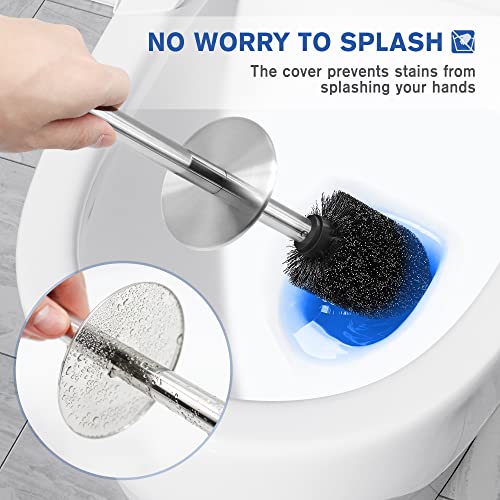 Toilet Brush and Holder, 2 Pack Toilet Brush Stainless Steel, Toilet Bowl Brush for Bathroom Toilet-Ergonomic, Elegant,Durable (Silver)