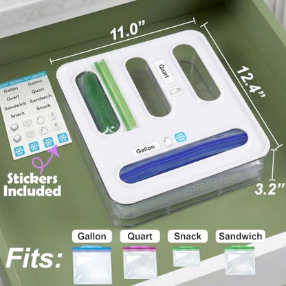 Bag Storage Organizer for Kitchen Drawer, Plastic Bag Container Holder | Quickly & Easily Stores Gallon, Quart, Sandwich, Snack | Space Saving Kitchen Organizer & Baggie Dispenser