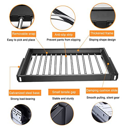 Pull Out Pants Rack for Closet, Retractable Wardrobe Trousers Rack | Jeans Hanger for Cabinet Inner Width 23.6"~33.5", Space Saving Aluminum Alloy Closet Organizer