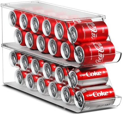 Sorbus Soda Can Organizer for Refrigerator Stackable Can Holder Dispenser with Lid for Fridge, Pantry, Freezer – Holds 12 Cans Each, BPA-Free, Clear Design, (2-Pack)