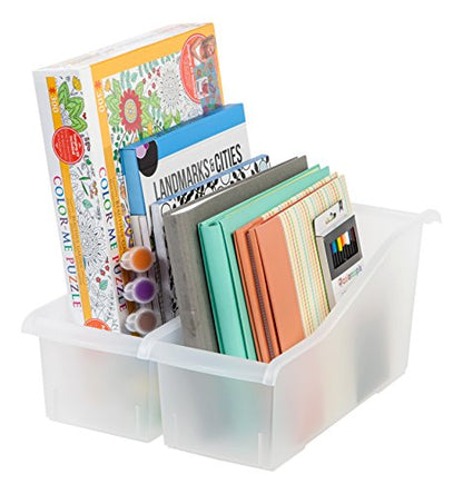 IRIS USA 8-Pack, Connecting Book Bin Organizer Magazine Holder, Clear | Organize books, magazines, notebooks, binders, and school supplies with vertical storage and connecting design