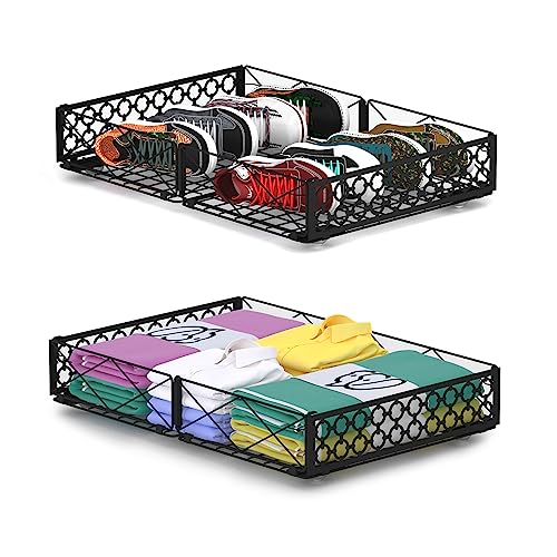 NADAMOO Under Bed Storage with Wheels, Low Profile Rolling Organizer Bins | Ultra-low 5.4" Height, 360° Swivel Casters, Strong Metal Containers Hold Shoes, Clothing, Toys, Dorm & Home Use, 2 Pack