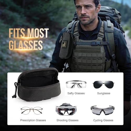 ONETIGRIS Tactical Hard Shell Eyeglasses Case, MOLLE Sunglasses Pouch | Fits most regular glasses,1000D nylon hard shell glasses case, crush-proof PP liner, inner pocke, quick-access two way zipper