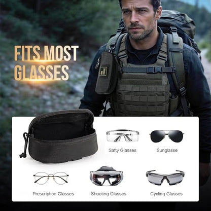ONETIGRIS Tactical Hard Shell Eyeglasses Case, MOLLE Sunglasses Pouch | Fits most regular glasses,1000D nylon hard shell glasses case, crush-proof PP liner, inner pocke, quick-access two way zipper
