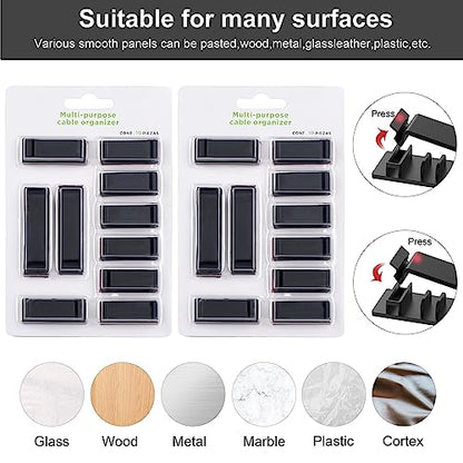Cable Management Clips, 20Pcs Cord Organizers Wire Clips Cord Holder for TV PC Ethernet Cable Desk Home Office (Black)