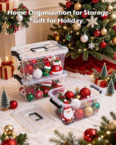 7Qt Clear Plastic Storage Bins with Lids,Transparent Design,6 Pack | Stackable organizing totes with buckle latches & handles.Dust-proof clear design for home,office & pantry space saving