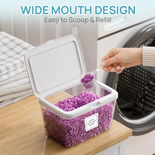 Vtopmart 4 Pack Laundry Pods & Detergent Container, Dryer Sheet Holder | Clear Laundry Powder Container with Lids &Labels & Scoop for Laundry Room Organization, Stackable Laundry Room Decor Bins