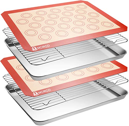 M MCIRCO Baking Sheet with Cooling Rack, Baking Mat Set, Set of 6 | Stainless Steel Cookie Pan with Cooling Rack, 2 Sheets + 2 Racks + 2 Mats,Baking Pan, Size 16 x 12 x 1 Inch Easy Clean