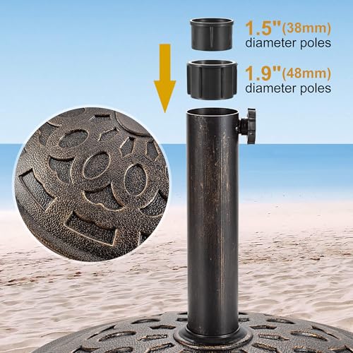 Patio Umbrella Stand - 31 lbs 18.9" Heavy Duty Outdoor Umbrella Base Stand, Market Umbrella Holder for Garden, Backyard, Pool, Beach, No Water or Sand Required, Round Bronze