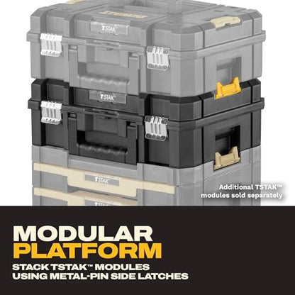 DEWALT Tool Box TSTAK II, 13 In. Flat Top Tool Storage Case, Stackable Organizer Hard Case Portable Toolbox, Heavy Duty, Holds Up To 66 lbs (DWST17807)