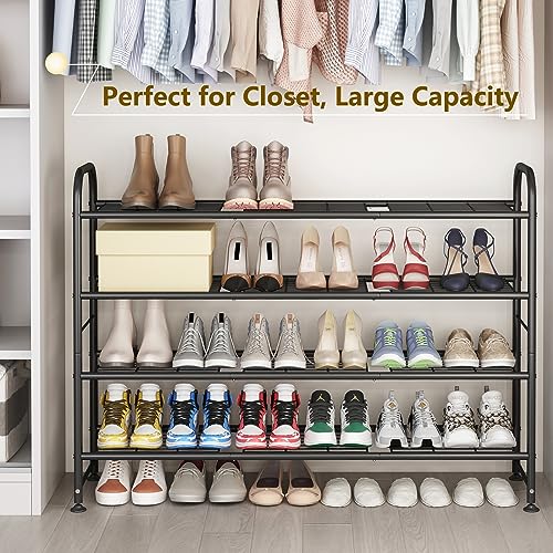 LINZINAR 4 Tier Long Shoe Rack for Closet Metal Shoe Organizer for Entryway | Spacious design stores 25+ pairs of shoes,durable metal frame,space-saving organizer for closet, hallway, and Entryway Black