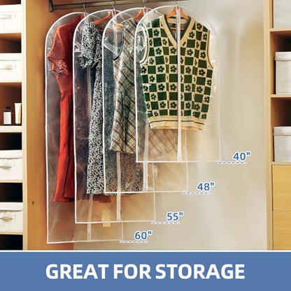 40" All Clear Garment Bags for Hanging Clothes, 12 Packs Suit Bags for Closet Storage, Plastic Waterproof Suit Cover Bags with Zipper for Coats, Jackets, Shirts (Set of 12)