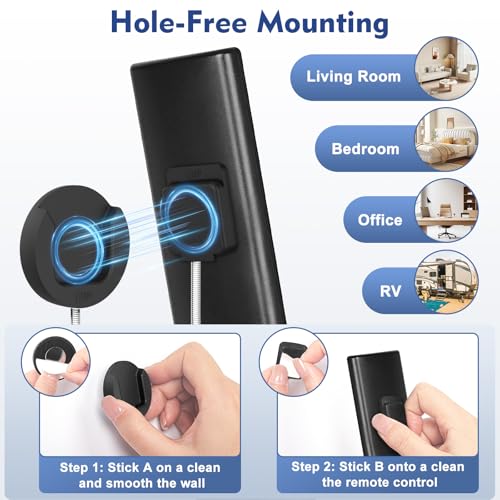 8.5Ft 4 Pcs Magnetic Remote Control Holder, Stretchy Remote Control Tether Wall Mount with Leash and Strong Double N52 Magnets for TV/AC/Light/Fan, Home & RV Organizer Supply