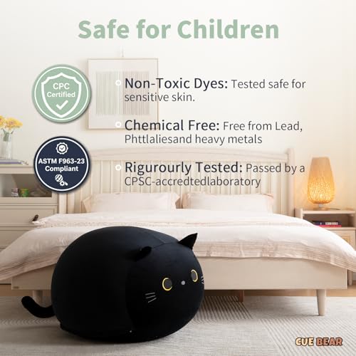 Stuffed Animal Storage Bean Bag Chair Cover for Kids Black Cat Beanbag Chair for Girls Large Size Toy Organizer Cover Only Without Filling