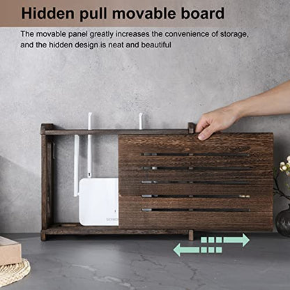 Wooden Router Shelf Wall Mount WiFi Router Storage Box Modem Cable Router Cover Organized Power Strip Cable Management Hider Rack Need Assembly 14.9 * 9.8 * 5.4 in (L* H * W)