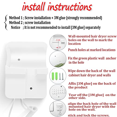 Hotel Wall Mounted Hair Dryer for Bathroom,Restroom Professional Blow Dryer,with Stand Rack,Specialised Motor for Salon,Fast Drying - Gifts【Massage Comb,Screws+ Adhesive】 110V