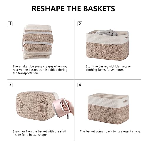 4 Pack Storage Baskets for Organizing, Woven Baskets for Shelves - Perfect for Toys, Books, Towels, and Clothes, Durable Gift Basket Bins Toy Storage, 12.7''Lx9''Wx7.8''H, Brown & White