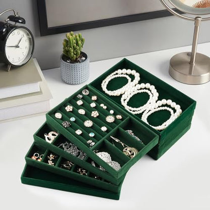 Jewelry Drawer Organizer, 8 Set of Stackable Velvet Organizer Tray, Drawer Inserts for Jewelry Organization, Showcase and Safely Store Your Collection with Elegance and Sophistication (Green)