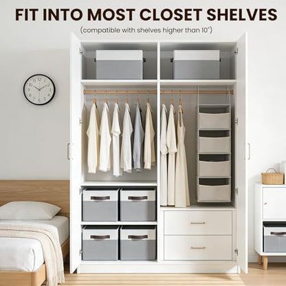 Closet Organizers and Storage Baskets - 6 Pack Shelf Organizer Bins with Handles - Clothes Storage Bins for Bedroom Nursery Home Closet Organization - Blanket Toy Storage Organizer